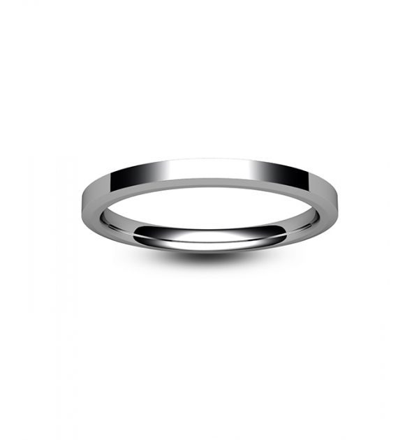 18ct White Gold Chamfered Edge Wedding Ring